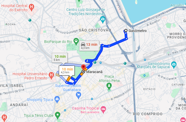 Maracanã ao Gasômetro Google Maps